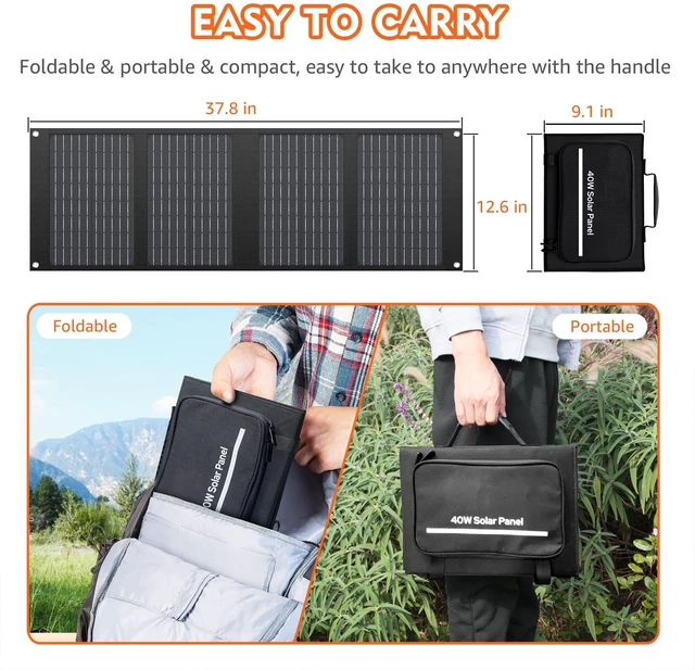 Alt view image 6 of 7 - Portable Solar Panels 40W, Foldable Solar Panel Charger for Power Station | Foldable Solar Panel High Efficiency with Adjustable Kickstands, DC, USB-A and USB-C Outputs for Outdoor Camping Van RV Trip