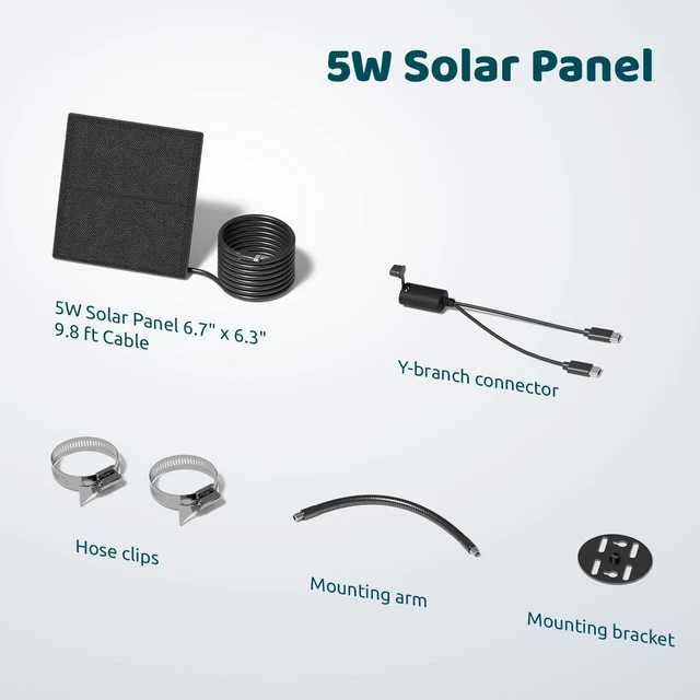 Alt view image 6 of 7 - Birdfy 5W Solar Panel for Birdfy Feeder Camera, Type-C Charger for Smart Bird Feeder, 360° Adjustable Swivel Mount, IP65 Waterproof for Outdoors, 5W Continuously Power Supply (9.8ft Standard Cable)