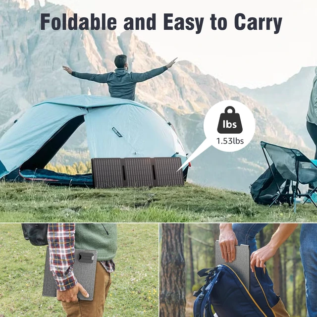 Alt view image 2 of 7 - Portable Solar Panel Charger 30W, Foldable Solar Panel Kit with DC/USB C/USB A Output for Power Bank Station Phone Tablet, High Efficiency Waterproof Solar Panel for Camping RV Van Backpacking