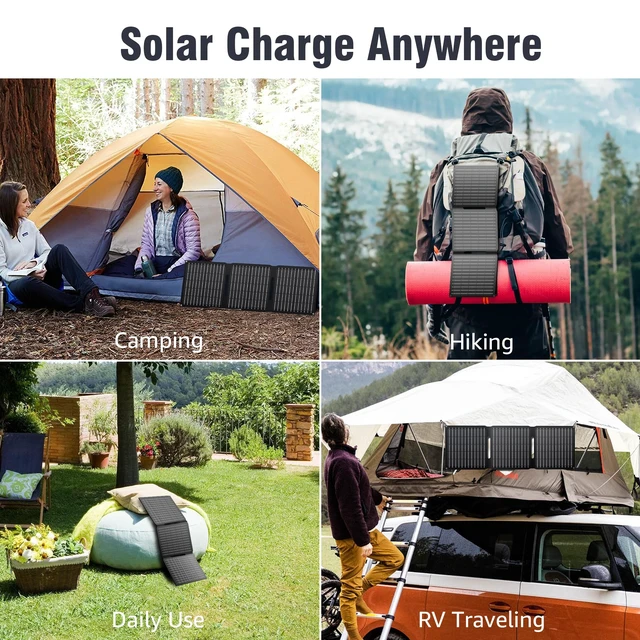 Alt view image 6 of 7 - Portable Solar Panel Charger 30W, Foldable Solar Panel Kit with DC/USB C/USB A Output for Power Bank Station Phone Tablet, High Efficiency Waterproof Solar Panel for Camping RV Van Backpacking