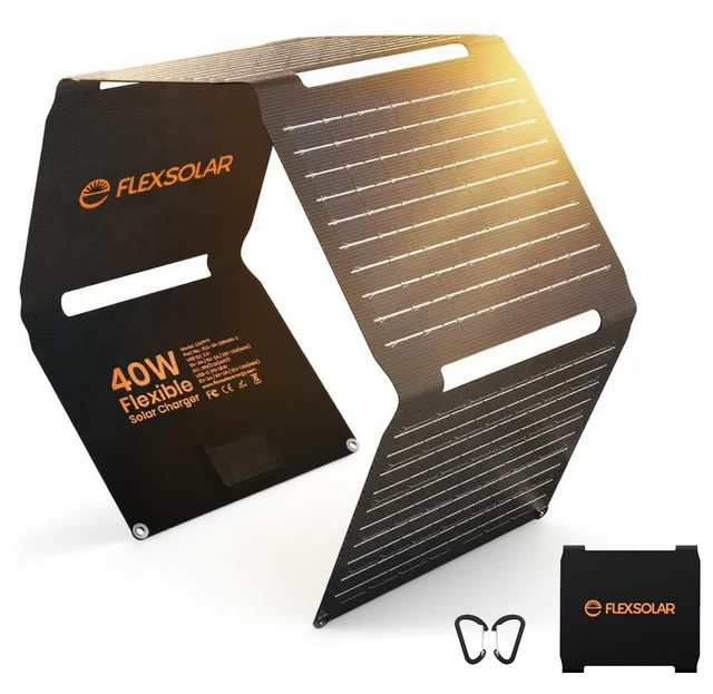 Main image of FlexSolar 40W Portable Solar Panel Charger - Upgraded Fast Charging with USB-C PD2.0, QC3.0 & 19V DC for Power Stations, Phones, Power Banks, IP67 Waterproof Foldable for Camping, Hiking, RV