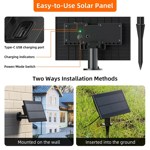 Alt view image 6 of 7 - Kawaya 5W/5V Solar Panel with USB Charging, Equipped with a 6000mAh Battery | IP44 Waterproof, 5 Lighting Modes, Built-in Light Sensor Automatically Charge, Compatible with LED Patio String Lights