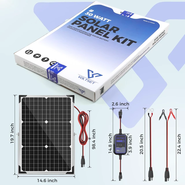 Alt view image 6 of 7 - Voltset 30W 12V Solar Panel Battery Charger Trickle Maintainer Kit | Smart MPPT Controller, Waterproof, Safety Protections, for Car RV Boat Marine Trailer Automotive Trailer Truck Motorcycle