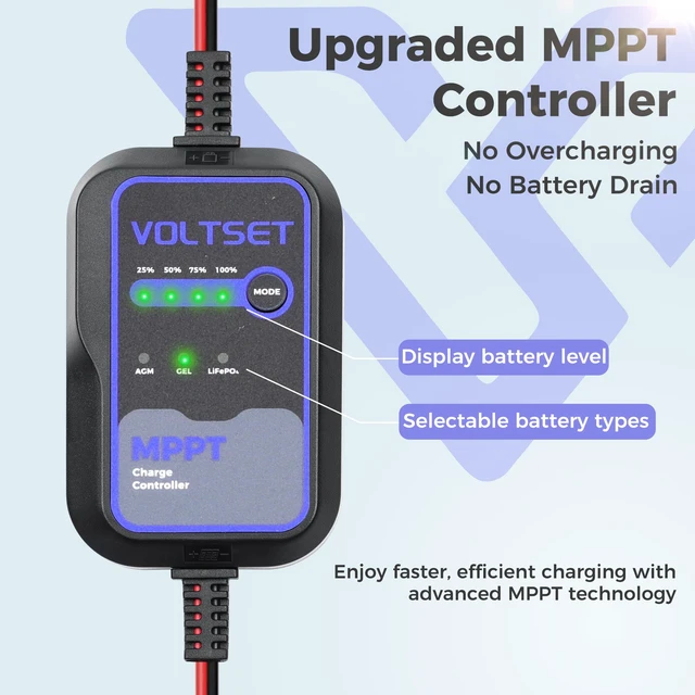 Alt view image 2 of 7 - Voltset 30W 12V Solar Panel Battery Charger Trickle Maintainer Kit | Smart MPPT Controller, Waterproof, Safety Protections, for Car RV Boat Marine Trailer Automotive Trailer Truck Motorcycle