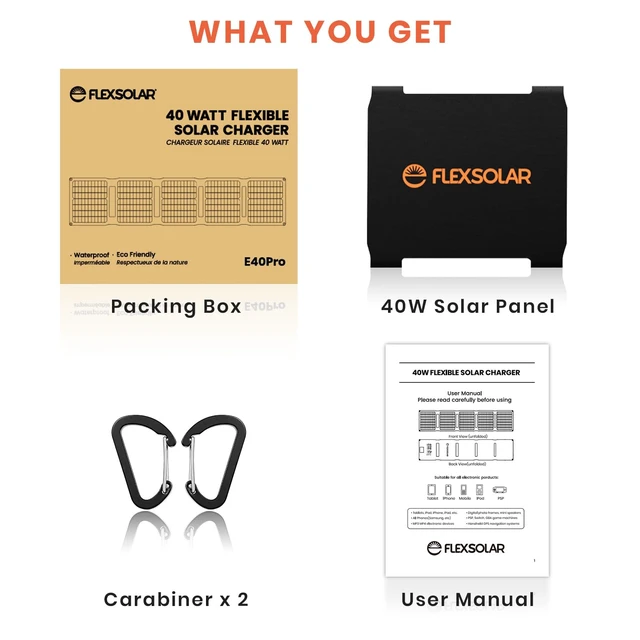 Alt view image 7 of 7 - FlexSolar 40W Portable Solar Panel Charger - Upgraded Fast Charging with USB-C PD2.0, QC3.0 & 19V DC for Power Stations, Phones, Power Banks, IP67 Waterproof Foldable for Camping, Hiking, RV