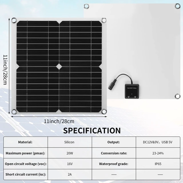 Alt view image 2 of 7 - Riakrum 20W 16V Solar Panel Exhaust Fan Kit USB Portable Solar Powered Fan Summer Outdoor Waterproof Ventilator Fan for Chicken Coops, Greenhouses, Camping Exhaust (2 Sets)