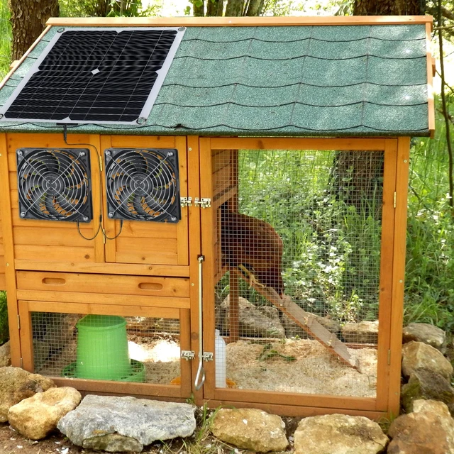 Alt view image 5 of 7 - Riakrum 20W 16V Solar Panel Exhaust Fan Kit USB Portable Solar Powered Fan Summer Outdoor Waterproof Ventilator Fan for Chicken Coops, Greenhouses, Camping Exhaust (2 Sets)