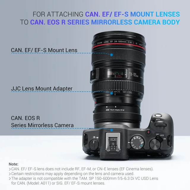 Alt view image 3 of 6 - JJC EF-EOS R Lens Mount Adapter for Canon EF/EF-S Lens to Canon RF Camera | for EOS R50V R50 R100 R5 R6 Mark III II RP R3 R7 R8 Mark II R10, Metal Material, Auto Focus, with 1/4"-20 & Arca Tripod Foot