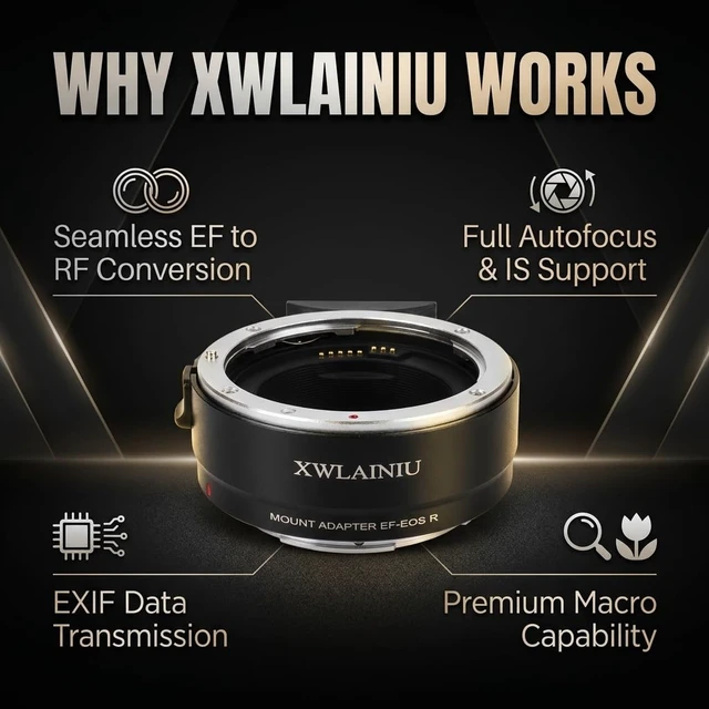 Alt view image 2 of 7 - XWLAINIU EF-EOS R AF Adapter for Canon EF/EF-S to EOS-R Cameras Black | Auto Focus, full electronic link, IS & EXIF support, CNC aluminum mount, zero image loss, fits Canon EOS R series