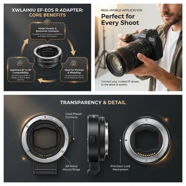 Alt view image 5 of 7 - XWLAINIU EF-EOS R AF Adapter for Canon EF/EF-S to EOS-R Cameras Black | Auto Focus, full electronic link, IS & EXIF support, CNC aluminum mount, zero image loss, fits Canon EOS R series