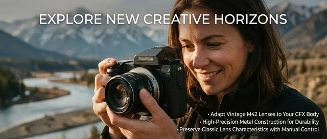 Alt view image 4 of 7 - XWLAINIU M42-GFX Manual Focus Adapter for Fuji GFX50R/GFX100/GFX100S | M42 to Fuji GFX adapter, manual focus with control ring, CNC alloy, fits GFX50R/GFX100/GFX100S.