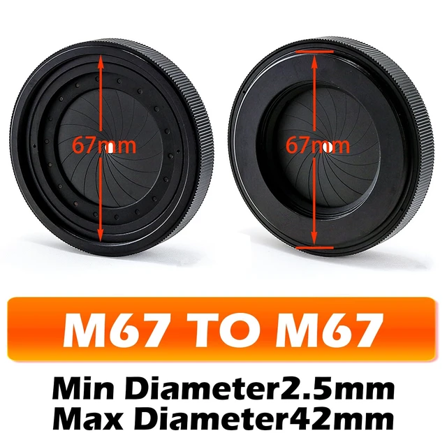 Alt view image 3 of 7 - Adjustable Iris Aperture Diaphragm M67 to M67 Iris Aperture Diaphragm Adapter Optical Diaphragm 2.5-42mm Lens Module Adapter Ring (M67toM67)