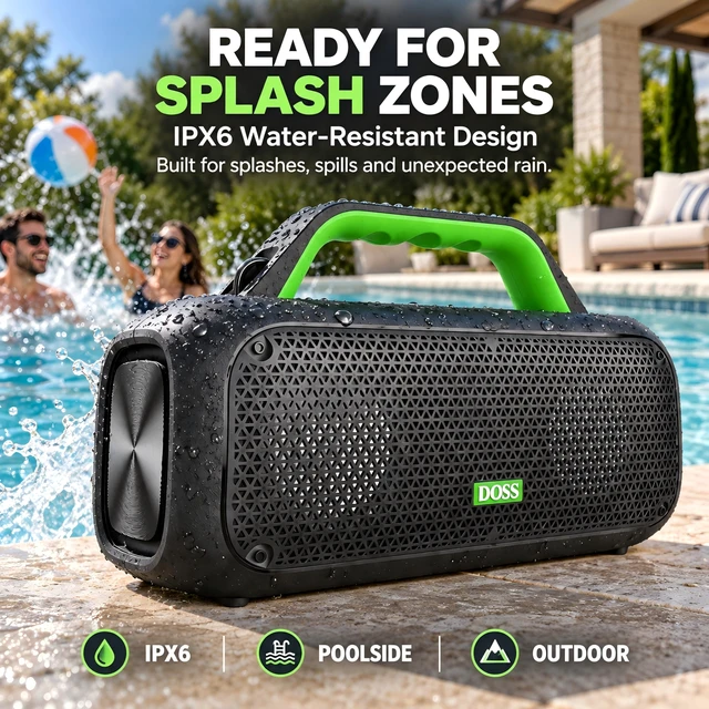 Alt view image 2 of 7 - DOSS Extreme Boom Portable Bluetooth Speaker with 60W Mighty Sound-Green | 60W Deep Bass, 30H Playtime,10400mAh Power Bank, IPX6 Waterproof, TWS, BT 5.3, For Camping, Beach, Pool, Grage, Parties.