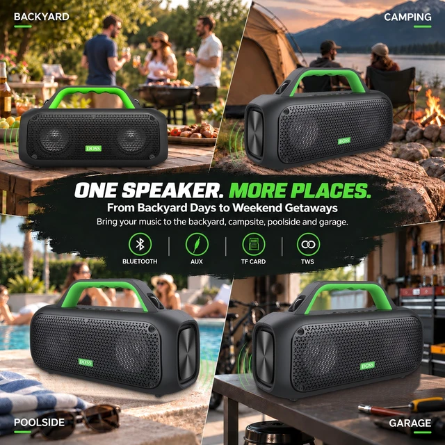 Alt view image 7 of 7 - DOSS Extreme Boom Portable Bluetooth Speaker with 60W Mighty Sound-Green | 60W Deep Bass, 30H Playtime,10400mAh Power Bank, IPX6 Waterproof, TWS, BT 5.3, For Camping, Beach, Pool, Grage, Parties.