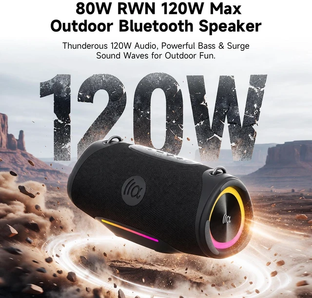 Alt view image 2 of 7 - Speakers Bluetooth Wireless Outdoor,120W Loud Sound with Deep Bass | IPX7 Waterproof Floating, BT 5.3 Boombox, 105dB Large Subwoofer, 11H, RGB Lights, Portable Speaker for Party, Kayaking, Beach