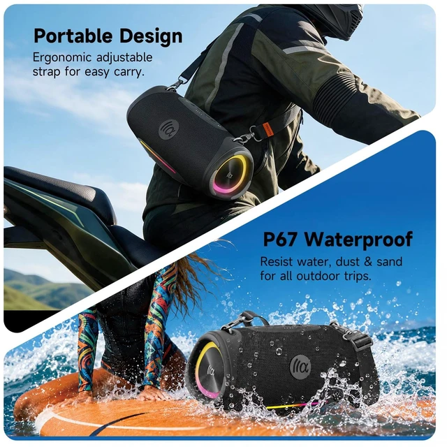 Alt view image 4 of 7 - Speakers Bluetooth Wireless Outdoor,120W Loud Sound with Deep Bass | IPX7 Waterproof Floating, BT 5.3 Boombox, 105dB Large Subwoofer, 11H, RGB Lights, Portable Speaker for Party, Kayaking, Beach