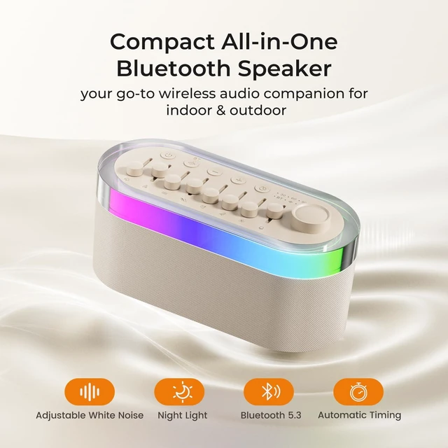Alt view image 2 of 7 - Portable Bluetooth Speaker with White Noise Machine Night Light 256 Sounds | 256 Mixable Sounds, Bluetooth 5.3, 2000mAh Battery, 9-Color LED, Timer, for Baby Adult Bedroom Travel
