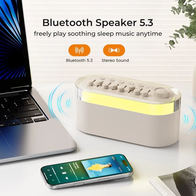 Alt view image 3 of 7 - Portable Bluetooth Speaker with White Noise Machine Night Light 256 Sounds | 256 Mixable Sounds, Bluetooth 5.3, 2000mAh Battery, 9-Color LED, Timer, for Baby Adult Bedroom Travel