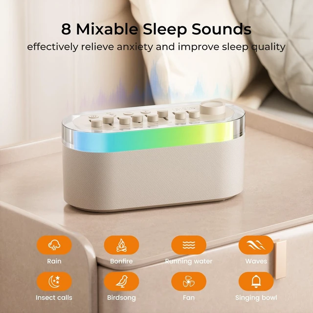 Alt view image 6 of 7 - Portable Bluetooth Speaker with White Noise Machine Night Light 256 Sounds | 256 Mixable Sounds, Bluetooth 5.3, 2000mAh Battery, 9-Color LED, Timer, for Baby Adult Bedroom Travel