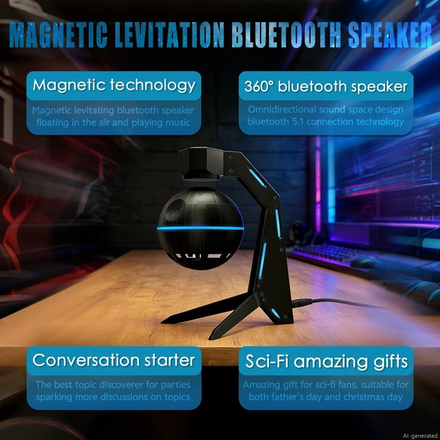 Alt view image 2 of 6 - Magnetic Levitation Bluetooth Speaker Floating Sci-Fi Decor Gifts for Men | Conversation Starter Gift for Tech Lovers/Geeks/Nerds Levitating Bluetooth Speaker 10H Playback Futuristic Sci-Fi Desk Decor