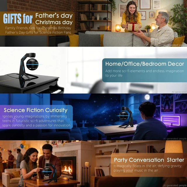 Alt view image 3 of 6 - Magnetic Levitation Bluetooth Speaker Floating Sci-Fi Decor Gifts for Men | Conversation Starter Gift for Tech Lovers/Geeks/Nerds Levitating Bluetooth Speaker 10H Playback Futuristic Sci-Fi Desk Decor