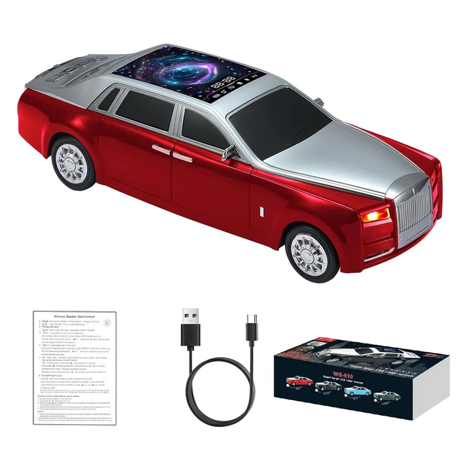 Main image of WSTER WS-610 Luxury Sedan Bluetooth Speaker with Starry Display (Red) | Luxury Sedan Design, Starry Display & LED Lights, TWS Stereo & FM Radio, USB/TF Playback, Built-In Mic