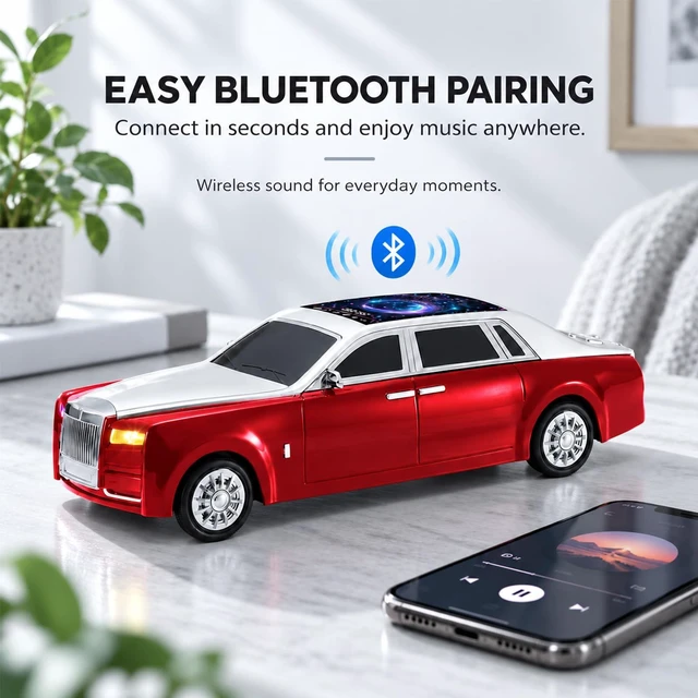 Alt view image 3 of 7 - WSTER WS-610 Luxury Sedan Bluetooth Speaker with Starry Display (Red) | Luxury Sedan Design, Starry Display & LED Lights, TWS Stereo & FM Radio, USB/TF Playback, Built-In Mic