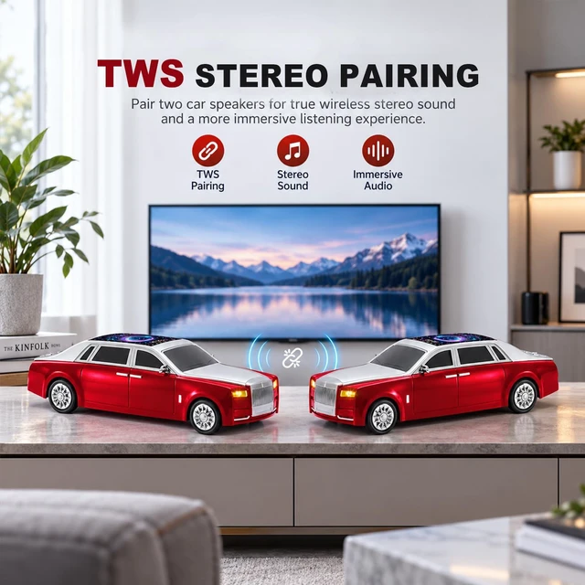 Alt view image 4 of 7 - WSTER WS-610 Luxury Sedan Bluetooth Speaker with Starry Display (Red) | Luxury Sedan Design, Starry Display & LED Lights, TWS Stereo & FM Radio, USB/TF Playback, Built-In Mic