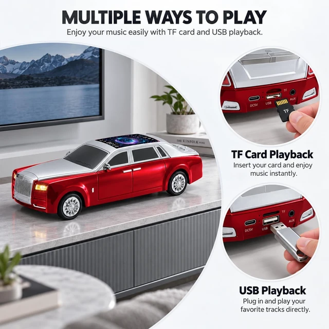Alt view image 5 of 7 - WSTER WS-610 Luxury Sedan Bluetooth Speaker with Starry Display (Red) | Luxury Sedan Design, Starry Display & LED Lights, TWS Stereo & FM Radio, USB/TF Playback, Built-In Mic