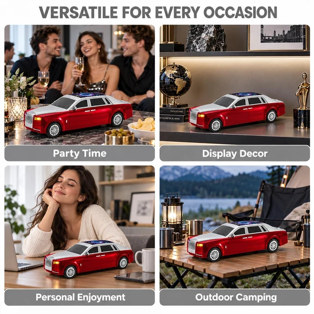 Alt view image 7 of 7 - WSTER WS-610 Luxury Sedan Bluetooth Speaker with Starry Display (Red) | Luxury Sedan Design, Starry Display & LED Lights, TWS Stereo & FM Radio, USB/TF Playback, Built-In Mic