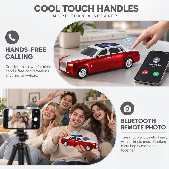 Alt view image 6 of 7 - WSTER WS-610 Luxury Sedan Bluetooth Speaker with Starry Display (Red) | Luxury Sedan Design, Starry Display & LED Lights, TWS Stereo & FM Radio, USB/TF Playback, Built-In Mic