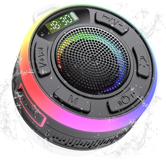 Main image of Bluetooth Shower Speaker IPX7 Waterproof Speaker Suction Cup RGB Lights | Bathroom Speaker Built-in Mic,360° Surround Sound,LED time display,Portable Speaker for Beach, Pool, Kayak,Gift for Men Women