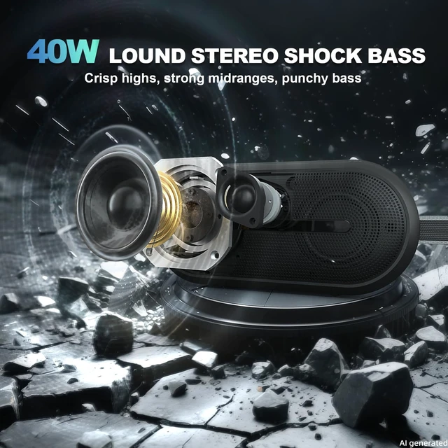 Alt view image 2 of 7 - SOWO Portable Wireless Speaker Bluetooth with Immersive Bass, Punchy Sound | 40W Loud Sound, Multi-Speaker Connection, IP67 Waterproof Dustproof, 24H Playtime for Outdoor, Camping, Travel, Deep Black