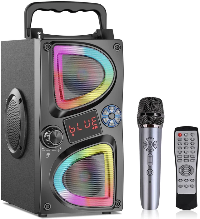 Main image of SUPNIU Bluetooth Speaker, 60W(Peak) Wireless Portable Small Home Party Speakers with Double Subwoofer Deep Bass, FM Radio, Lights, Remote, 80dB Loud Stereo Sound Boombox for Outdoor Camping Gifts