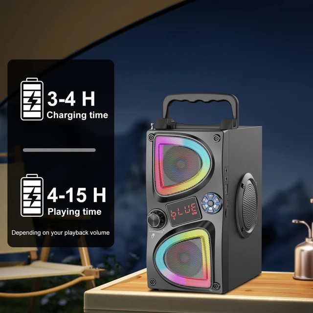 Alt view image 7 of 7 - SUPNIU Bluetooth Speaker, 60W(Peak) Wireless Portable Small Home Party Speakers with Double Subwoofer Deep Bass, FM Radio, Lights, Remote, 80dB Loud Stereo Sound Boombox for Outdoor Camping Gifts