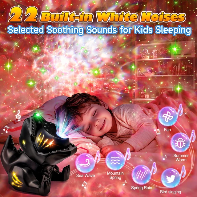 Alt view image 4 of 6 - Dinosaur Baby Sound Machine Night Light Projector, 22 White Noise Machine Baby 5.3 Bluetooth Speaker, 196Color Remote Control | Toddler Night Light for Kids, Boy Gift Dinosaur Decor Galaxy Light