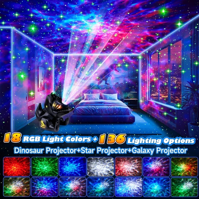 Alt view image 3 of 6 - Dinosaur Baby Sound Machine Night Light Projector, 22 White Noise Machine Baby 5.3 Bluetooth Speaker, 196Color Remote Control | Toddler Night Light for Kids, Boy Gift Dinosaur Decor Galaxy Light