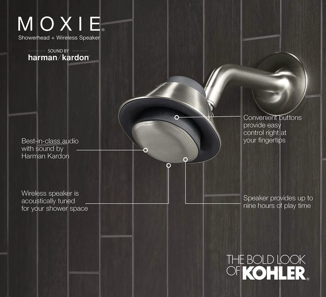 Alt view image 4 of 7 - Kohler Moxie Showerhead and Waterproof Bluetooth Wireless Speaker, 1.75 gpm - Brushed Nickel
