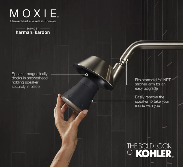 Alt view image 6 of 7 - Kohler Moxie Showerhead and Waterproof Bluetooth Wireless Speaker, 1.75 gpm - Brushed Nickel