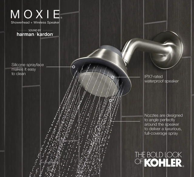 Alt view image 5 of 7 - Kohler Moxie Showerhead and Waterproof Bluetooth Wireless Speaker, 1.75 gpm - Brushed Nickel