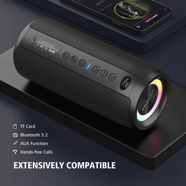 Alt view image 3 of 7 - ZEALOT Portable Bluetooth Speaker, 60W Max Loud IPX6 Waterproof, TWS Pairing, 20Hrs of Playtime, Wireless, Big Sound and Deep Bass, for Home/Party/Outdoor/Beach, Birthday Gifts for Men Women