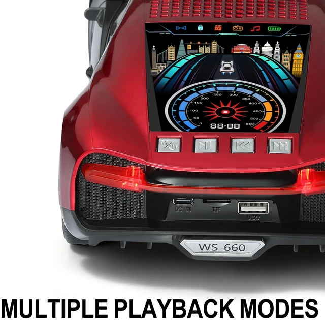 Alt view image 5 of 7 - WSTER WS-660 Hypercar Bluetooth Speaker with Starry Display (Red) | Hypercar Design, Starry Display & LED Lights, HD Sound & TWS Stereo, FM/USB/TF Playback, Built-In Mic