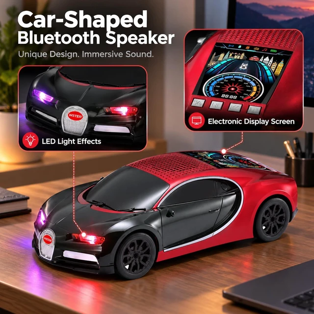 Alt view image 2 of 7 - WSTER WS-660 Hypercar Bluetooth Speaker with Starry Display (Red) | Hypercar Design, Starry Display & LED Lights, HD Sound & TWS Stereo, FM/USB/TF Playback, Built-In Mic
