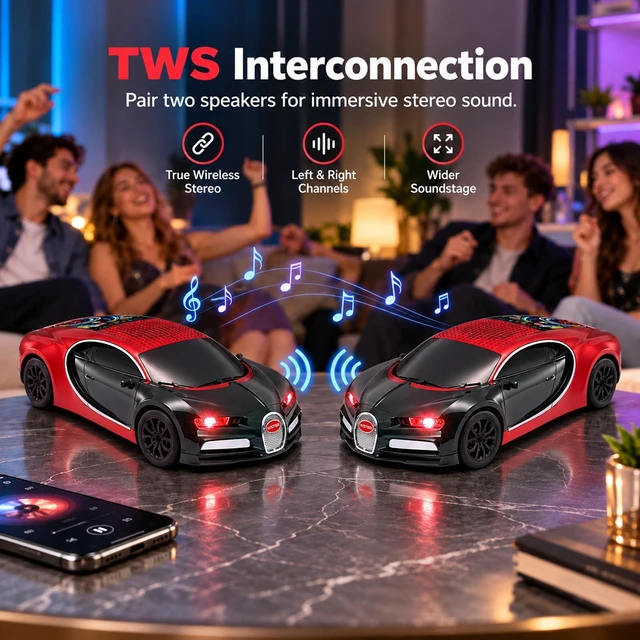 Alt view image 4 of 7 - WSTER WS-660 Hypercar Bluetooth Speaker with Starry Display (Red) | Hypercar Design, Starry Display & LED Lights, HD Sound & TWS Stereo, FM/USB/TF Playback, Built-In Mic