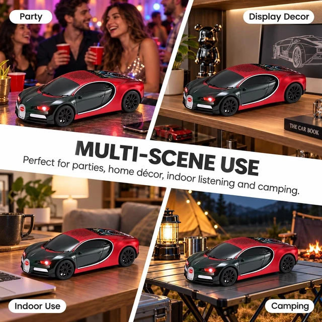 Alt view image 7 of 7 - WSTER WS-660 Hypercar Bluetooth Speaker with Starry Display (Red) | Hypercar Design, Starry Display & LED Lights, HD Sound & TWS Stereo, FM/USB/TF Playback, Built-In Mic