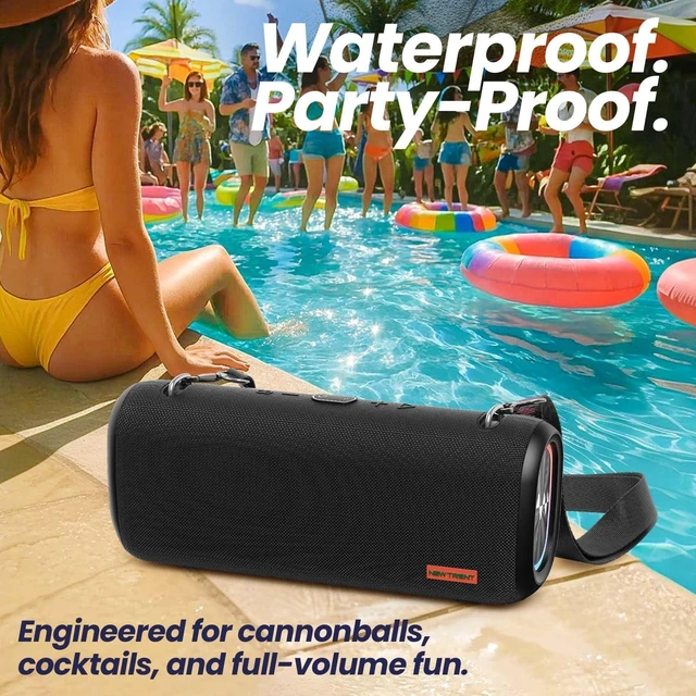 Alt view image 2 of 7 - New Trent Vibe Pro Outdoor Bluetooth Speaker, 80W Peak Loud Portable Wireless Speaker, Waterproof IPX65, Deep Bass, RGB Lights, Studio Quality Sound Powered by Waves Audio, Party & Pool Ready (Black)