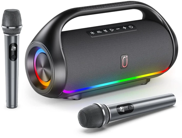Main image of HWWR Portable Bluetooth Speaker with 2 Wireless Microphones, Loud Portable Speakers System, Deep Bass, Echo & Vocal Cut, IPX5 Water Resistant Outdoor Party PA Audio for Adults Kids Home Singing