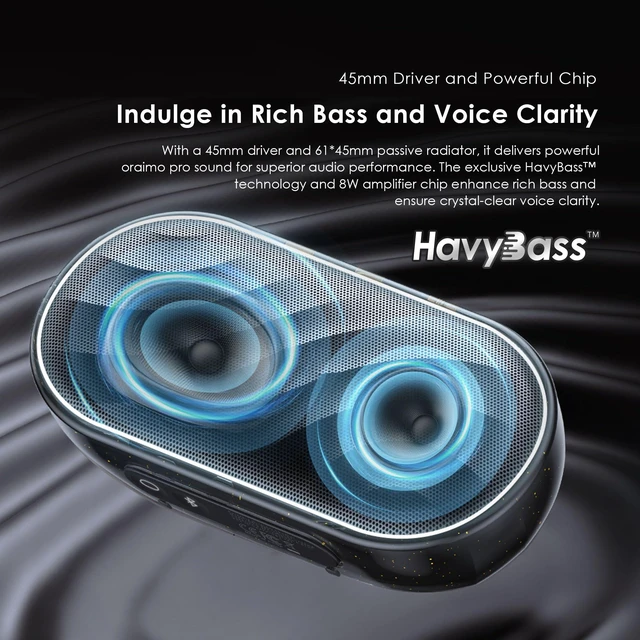 Alt view image 3 of 7 - Oraimo SpaceBox Bluetooth Speaker, Portable Wireless Speakers with Heavy Bass, Bluetooth 5.4, LED Light, Exclusive App, 3 EQ Modes Small Wireless Speaker for Home Outdoor, Black