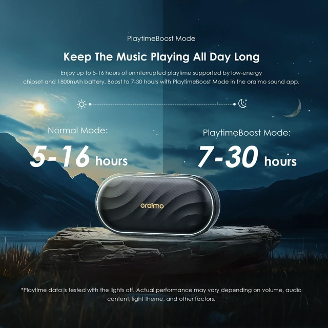 Alt view image 5 of 7 - Oraimo SpaceBox Bluetooth Speaker, Portable Wireless Speakers with Heavy Bass, Bluetooth 5.4, LED Light, Exclusive App, 3 EQ Modes Small Wireless Speaker for Home Outdoor, Black