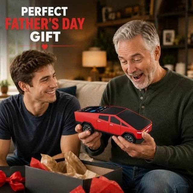 Alt view image 3 of 7 - AONOX Cybertruck Bluetooth Speaker for Car | Mini Wireless Speaker with LED Lights, FM Radio, USB/TF Card, TWS Stereo Car Lover Gift from Daughter or Son